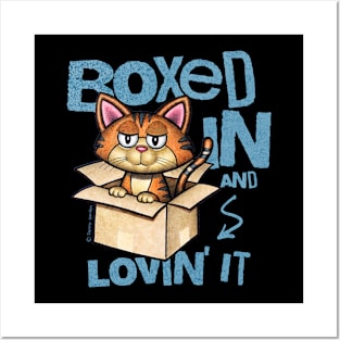 Cute Cartoon Cat Sitting In Box Posters and Art